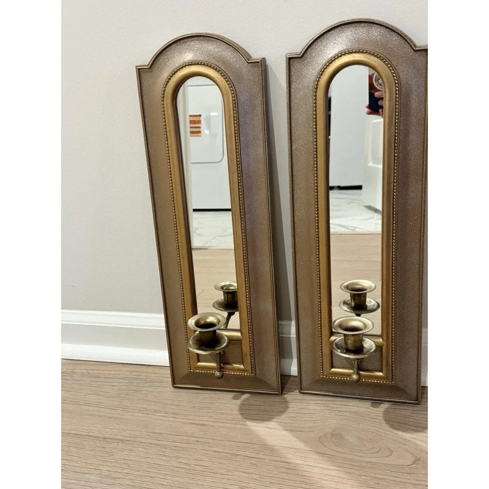 VTG Pair MCM Home Interior Wall Sconces Plastic Hollywood Regency Mirror 20x7